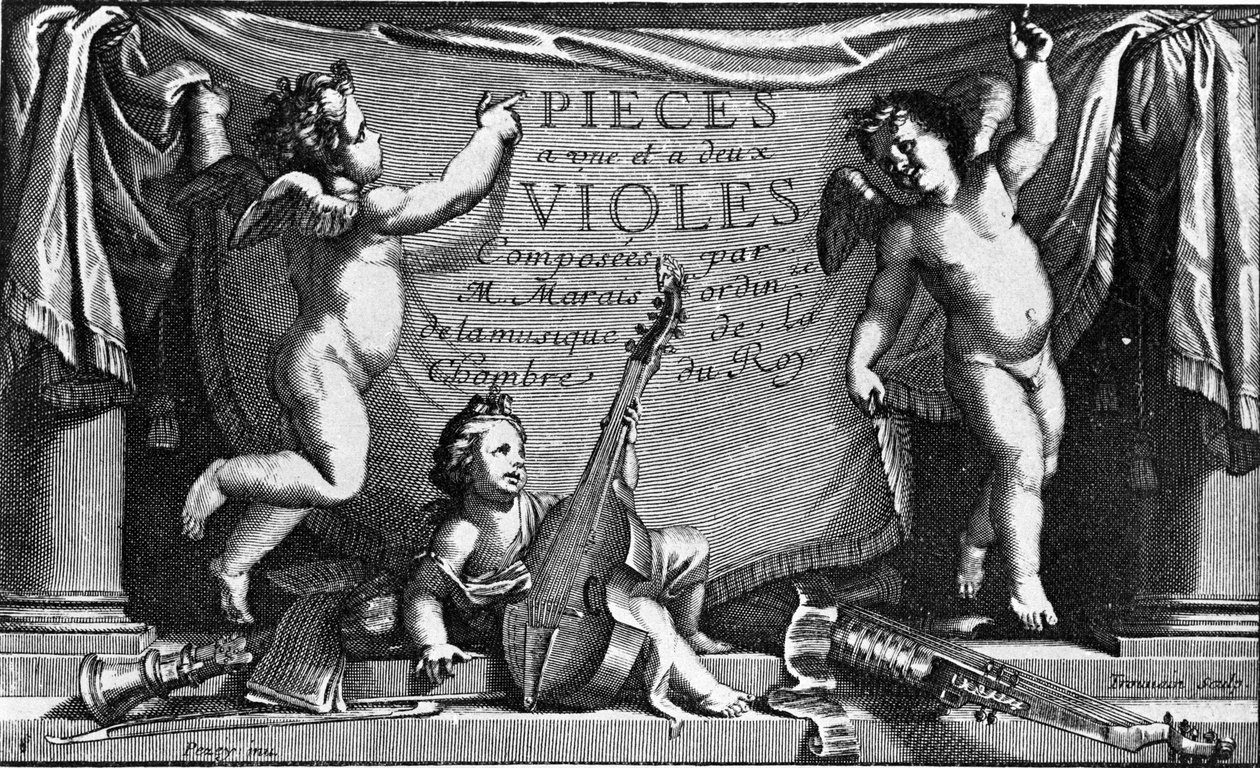 Marin Marais, “Pieces a une et feus viololes”ın ön yüzü by French School