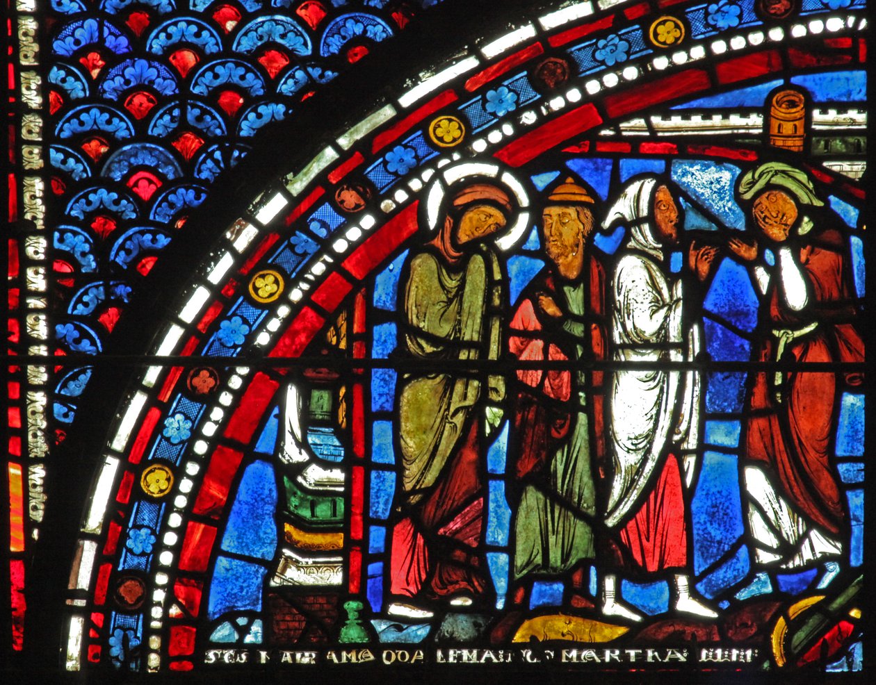 Mecdelli Meryem penceresi: Meryem, Lazarus cenazesinde (w46) by French School