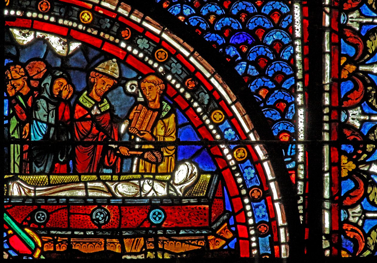 Mecdelli Meryem penceresi: Lazarus cenazesindeki din adamları (w46) by French School