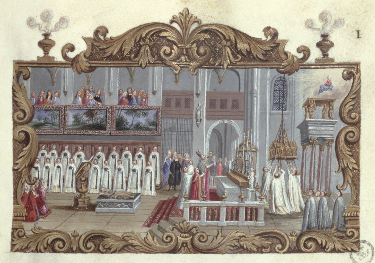 St. Genevieve'e adanan ayin, bir el yazmasından, 1709 by French School