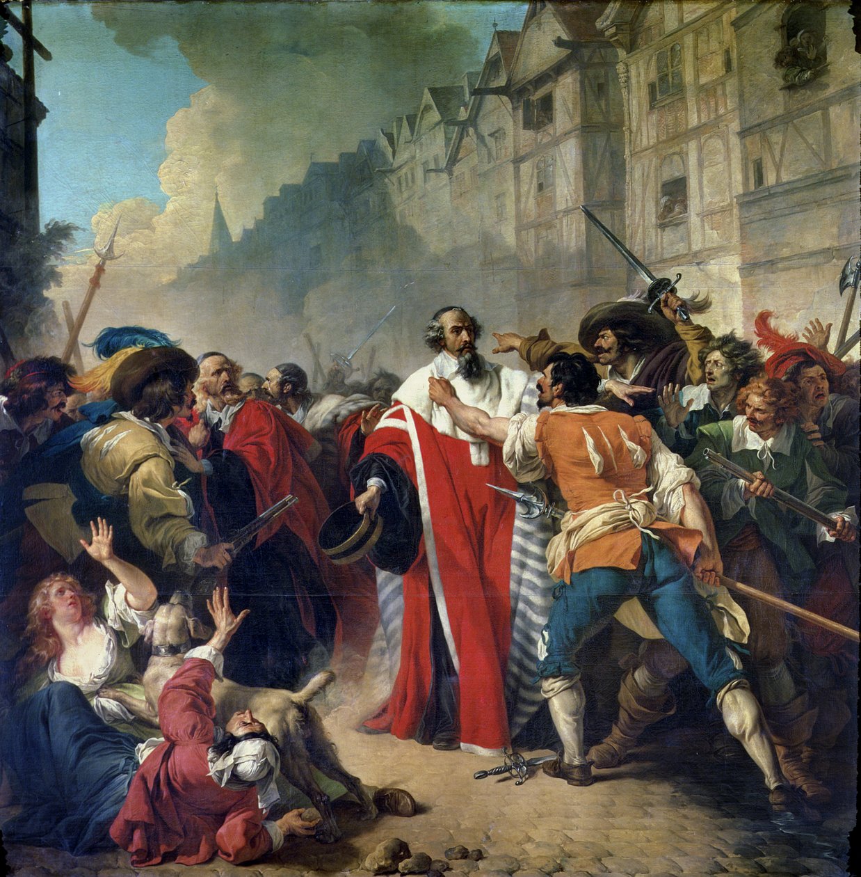 Mathieu Mole, Mazarin ve Avusturya Kraliçesi Anne ziyaretinden dönüşünde Parisli kalabalık tarafından durduruluyor, 1879 by French School