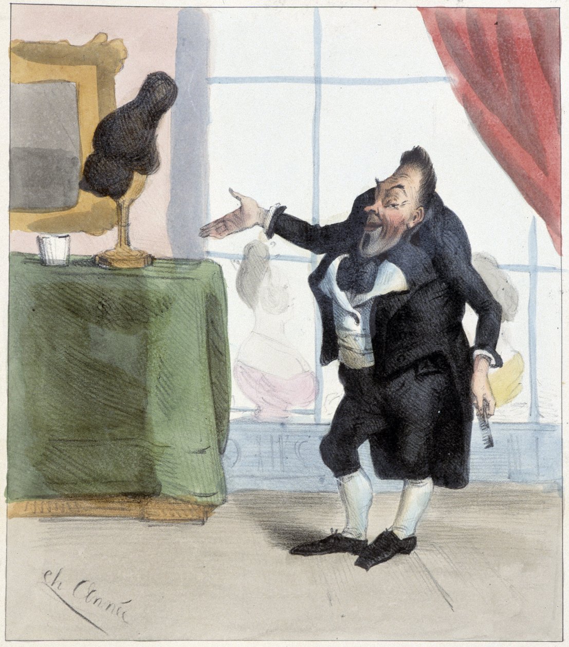 Mayeux peruk, c. 1850 by French School