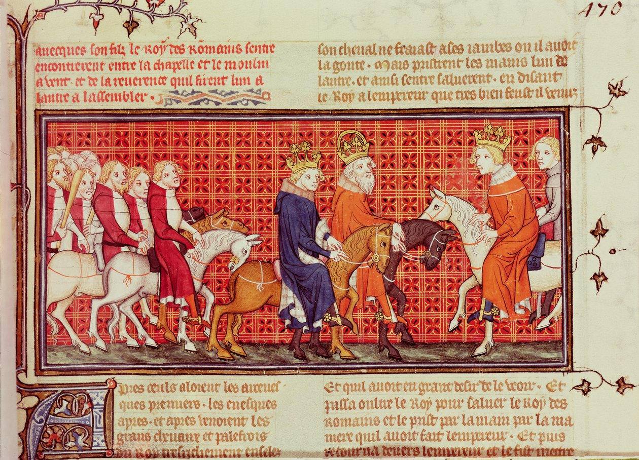 Fransa Kralı V. Charles (1338-80) ile Kutsal Roma İmparatoru IV. Charles (1316-78) arasında Grandes Chroniques de France