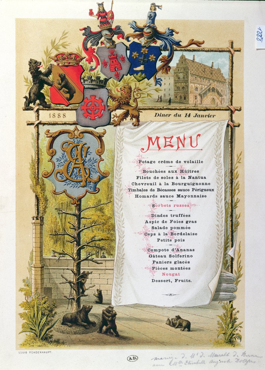 Menü, muhtemelen Le Bernois