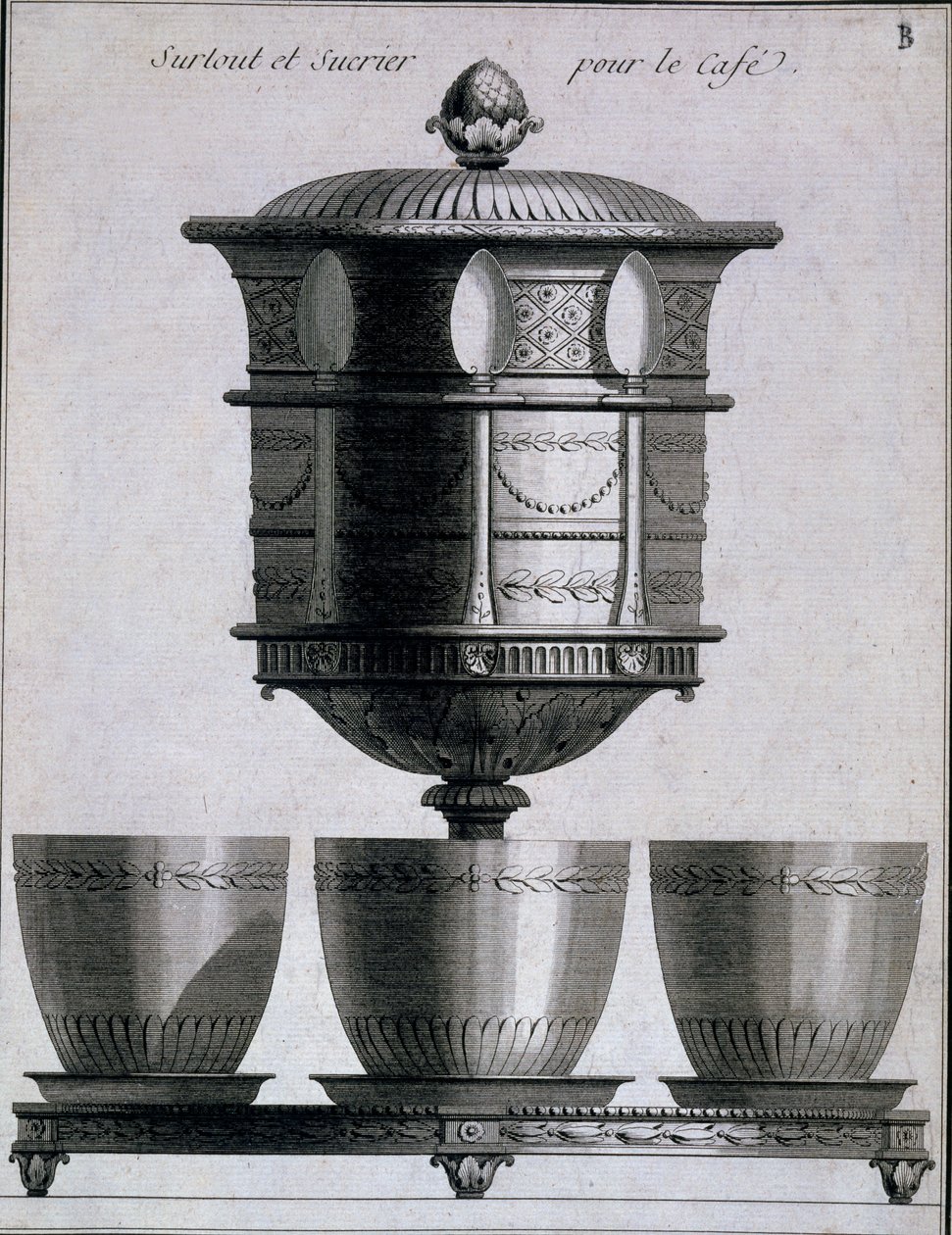 Metal işçiliği: kaşıklı ve şekerlikli kahve seti, 1780-96 by French School