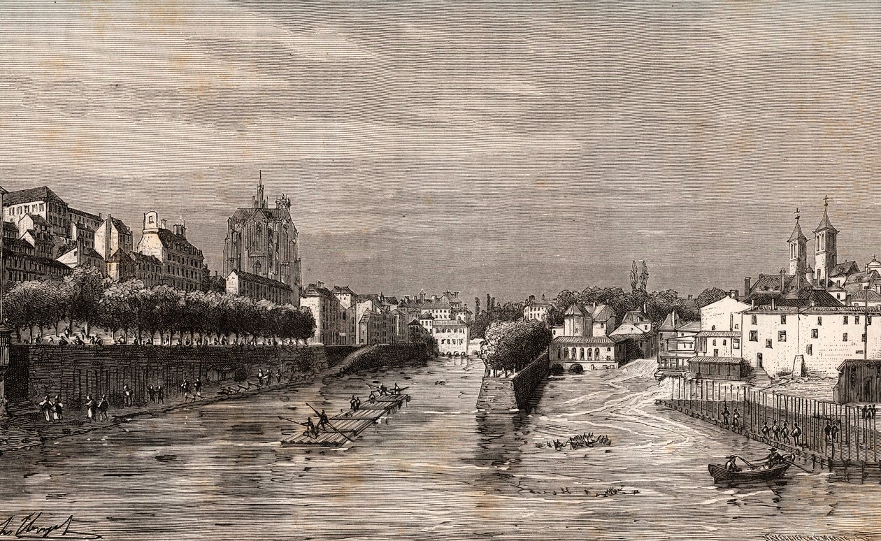 Metz - Saint-Georges limanının görünümü - Moselle - VA Malt-Brown tarafından “La France illustrée: coğrafya, tarih, istatistiksel yönetim” gravürü. 1884 by French School