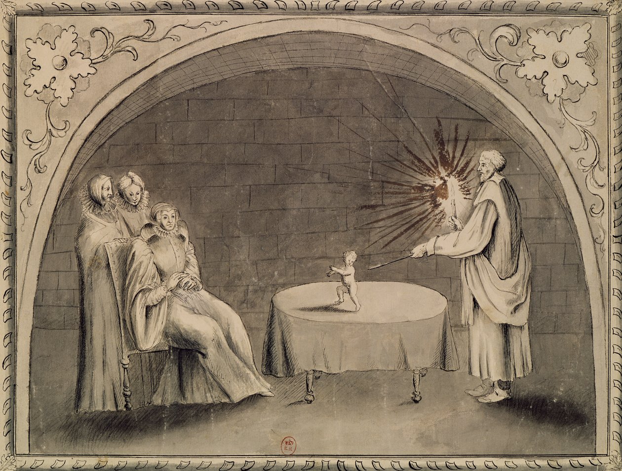Michel de Nostradame (1503-66) ve Catherine de Medici (1519-89) 1559 (kalem ve mürekkep ve kağıt üzerinde yıkama) by French School