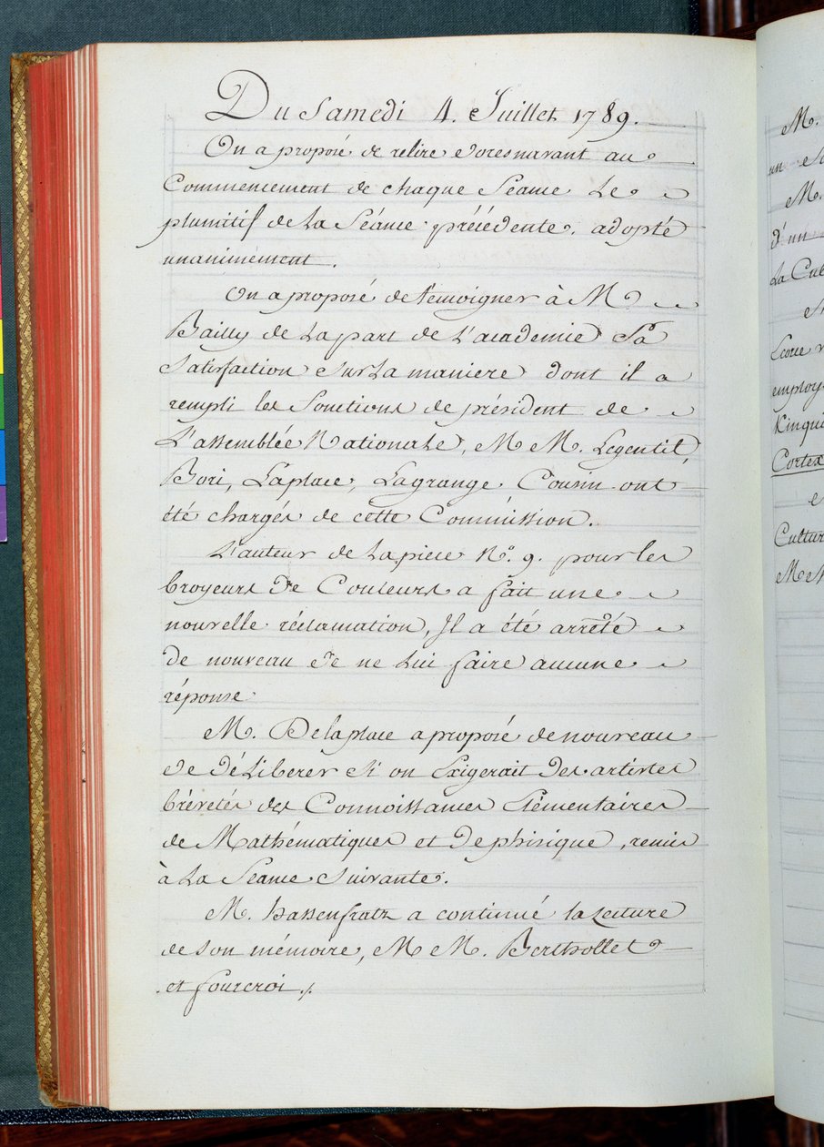 Bilimler Akademisi toplantısından tutanaklar, 4 Temmuz 1789 (kağıt üzerine mürekkep) by French School