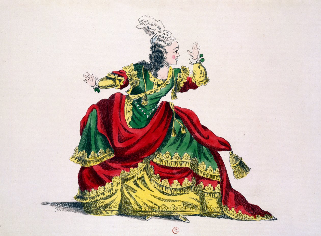 Miss Sainval, Zenobie ve Rhadamisthe'de Zenobie rolünde, Guillaumot fils'in tıpkıbasımı (el renkli gravür) by French School