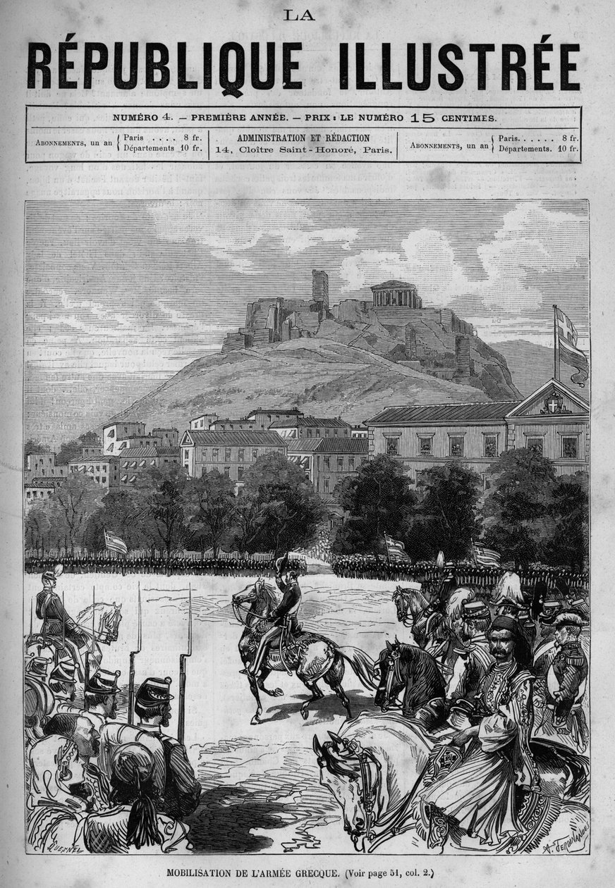 Atina sokaklarında Yunan ordusunun seferberliği. Akropolis ve Parthenon