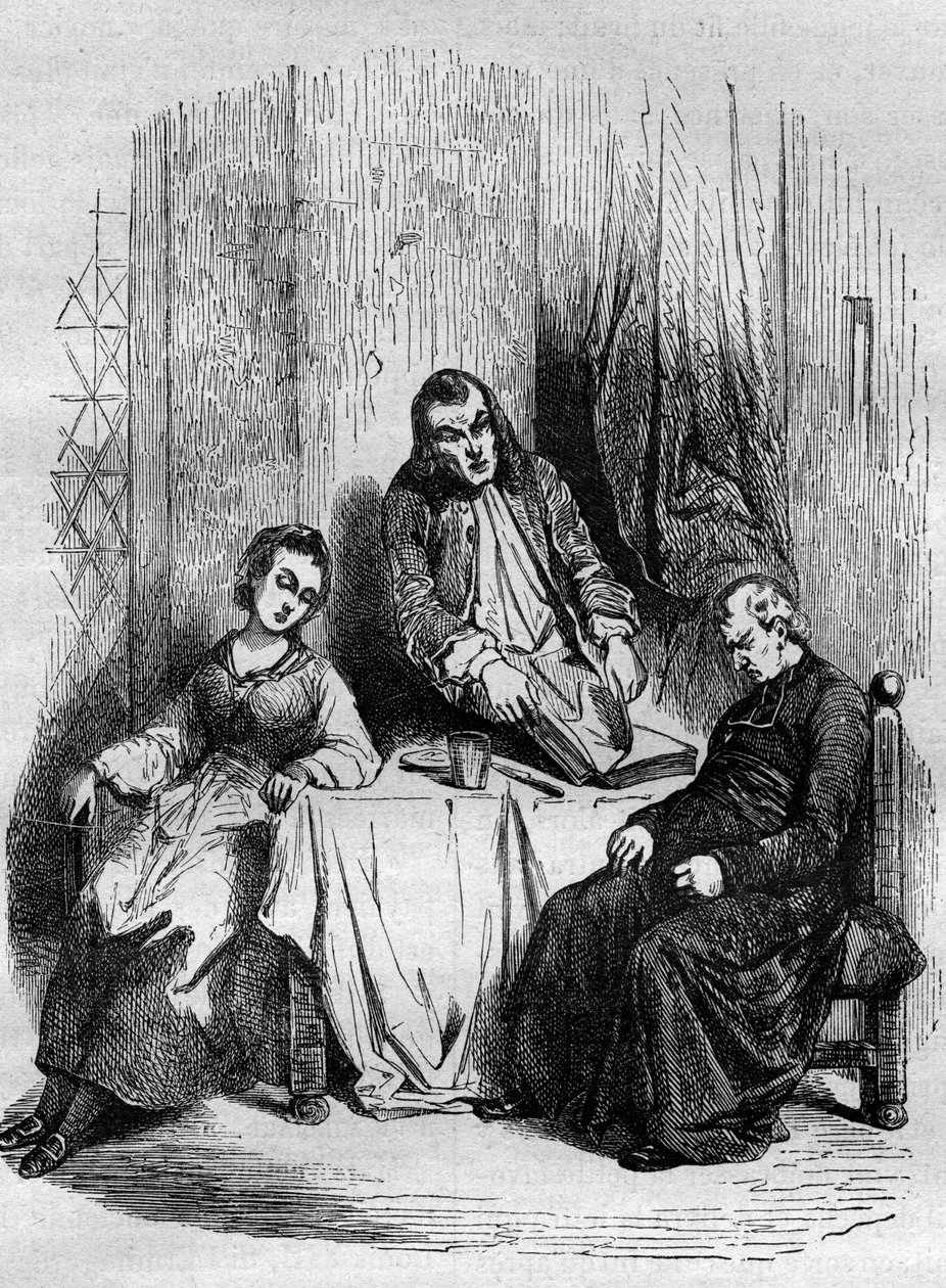 Limousin görevlisi Mösyö De Breteuil, Dubois, bölge rahibi ve müstakbel kardinal tarafından tutulan kilise kayıtlarını kontrol ediyor. Dr. Th tarafından “Antik Çağlardan Günümüze Tüm Dünya Halklarında Fuhuş ve Debauche Tarihi” adlı gravür. -F. Debra by French School