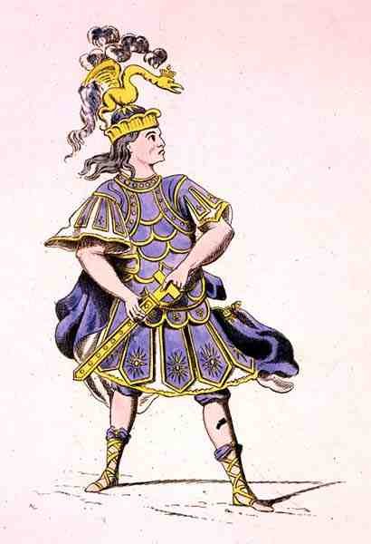 Mösyö Le Kain Achilles olarak, Iphigenia in Aulis, Jean Racine (1639-99) 1679 (renkli gravür) by French School