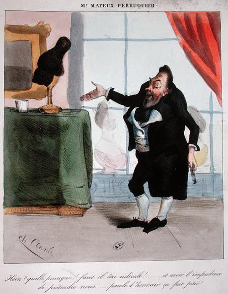 Mösyö Mayeux, Peruk Yapıcı, c.1840 (renkli taş) by French School