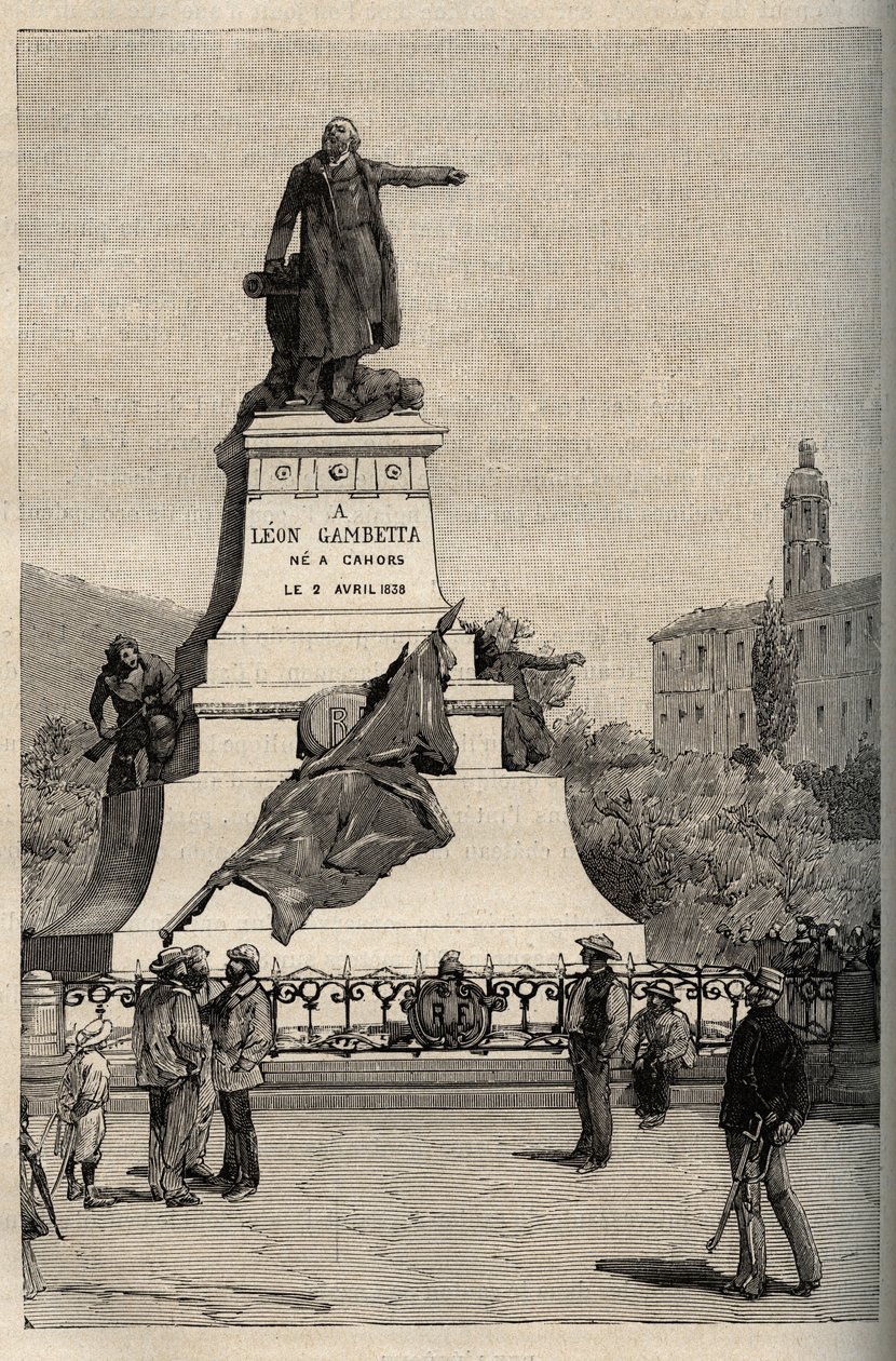 Leon Gambetta Anıtı (1838-1882) Alexandre FALGUIERE (1831-1900) - Cahors - “” PATRIE” deki gravür - AÇIKLAMA PECTUREQUIREE DE LA FRANCE EN 6 CİLT LUCIEN HUARD TARAFINDAN - 19. yüzyıl sonu by French School