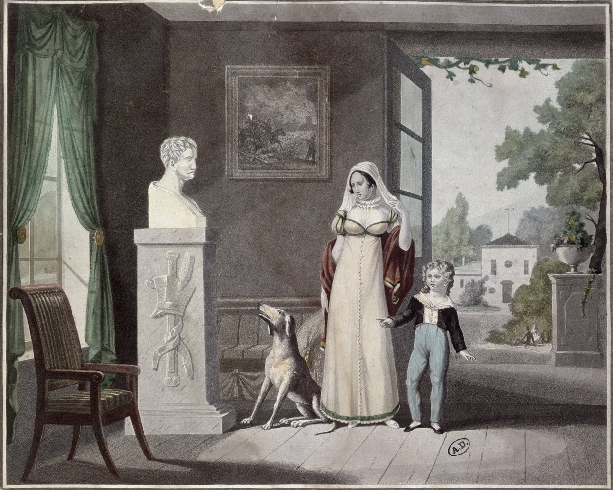 Anne ve Oğul Ölü Bir Askerin Büstü Önünde Ağlıyor, 19. Yüzyılın Başları by French School