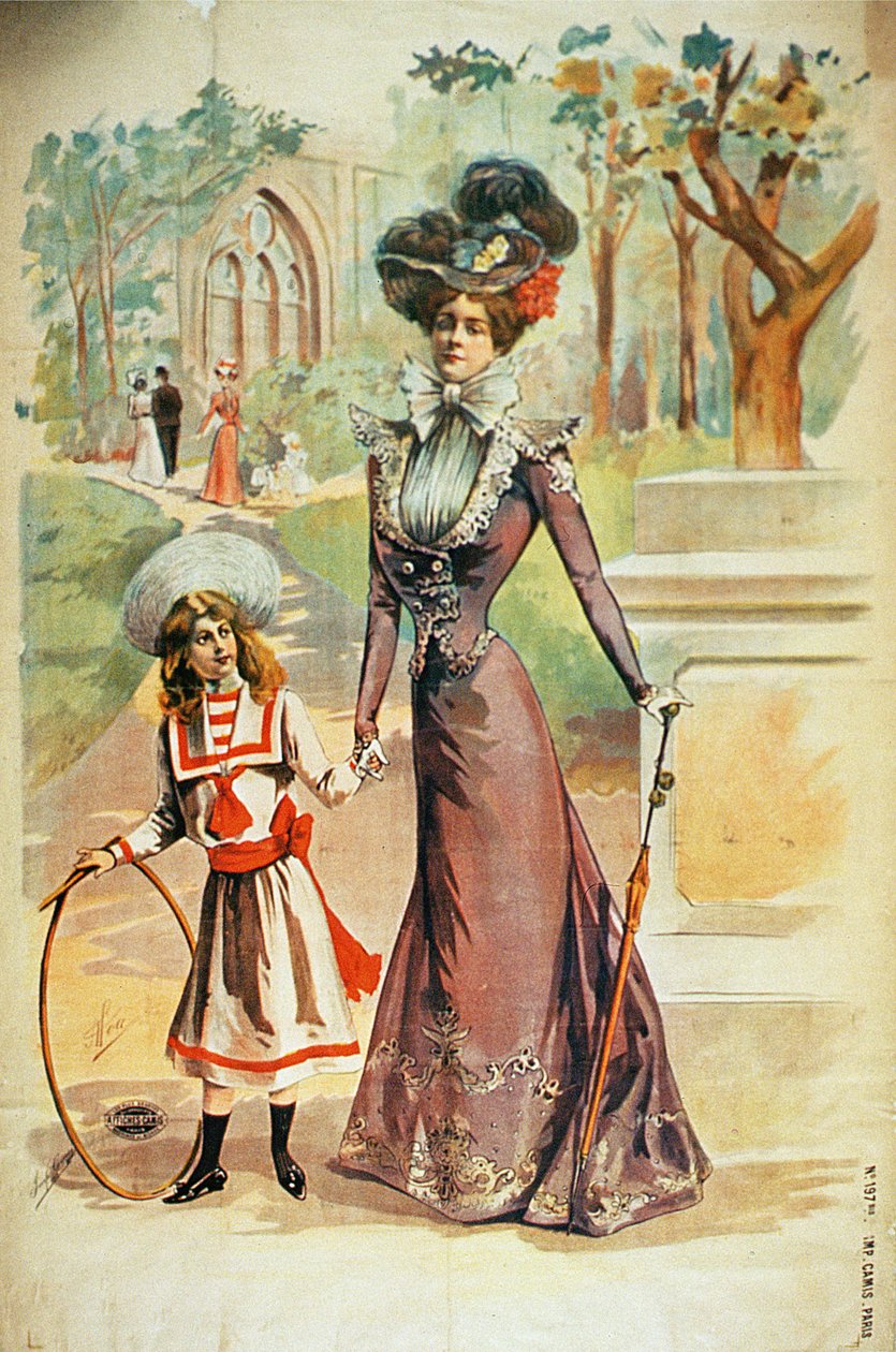 Anne ve kızı bir yürüyüşte by French School
