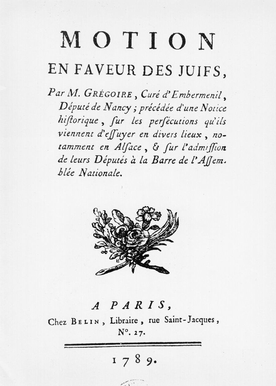 Yahudiler lehine hareket, Henri Gregoire (1750-1831), 1789 by French School