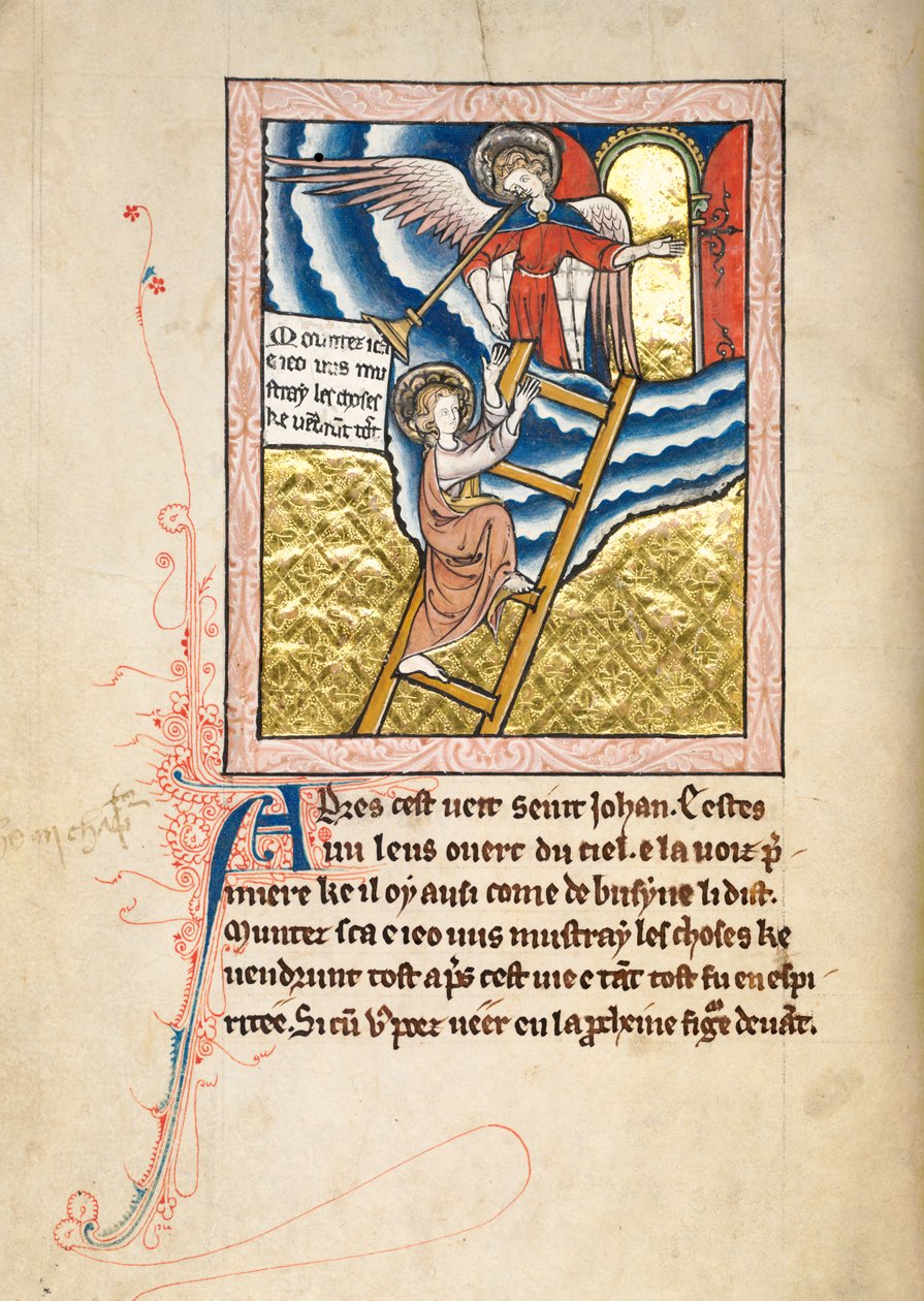 Ms65 f12v, St John Apocalypse on the Apocalypse on the Apocalypse on 13. yüzyılın sonları (parşömen üzerine kalem & mürekkep ve tempera) by French School