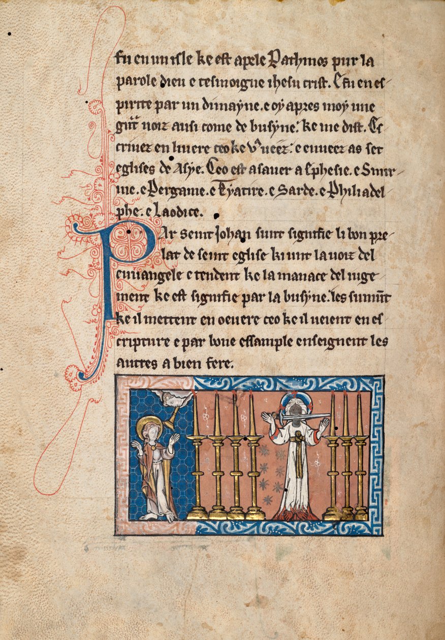 Ms65 f3v, St John Apocalypse on the Apocalypse on the Apocalypse on 13. yüzyılın sonları (parşömen üzerinde kalem ve mürekkep ve tempera) by French School