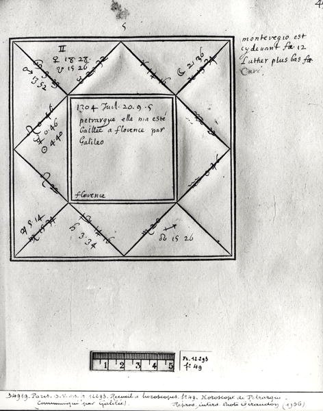 Ms.Fr.12293 ಫೋಲ್.49 ಗೆಲಿಲಿಯೊ ಅವರ ಜಾತಕ (1304-74), 14 ರಿಂದ 17 ನೇ ಶತಮಾನದವರೆಗಿನ ಅಂಕಿಗಳ ಜಾತಕಗಳ ಸಂಗ್ರಹದಿಂದ by French School