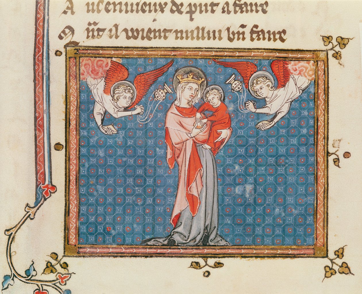 Ms 1044 fol.68v Bakire ve Çocuk, Melekler Buhurdan Taşıyan, Chretian Legouais tarafından yazılan Ovide Moralise
