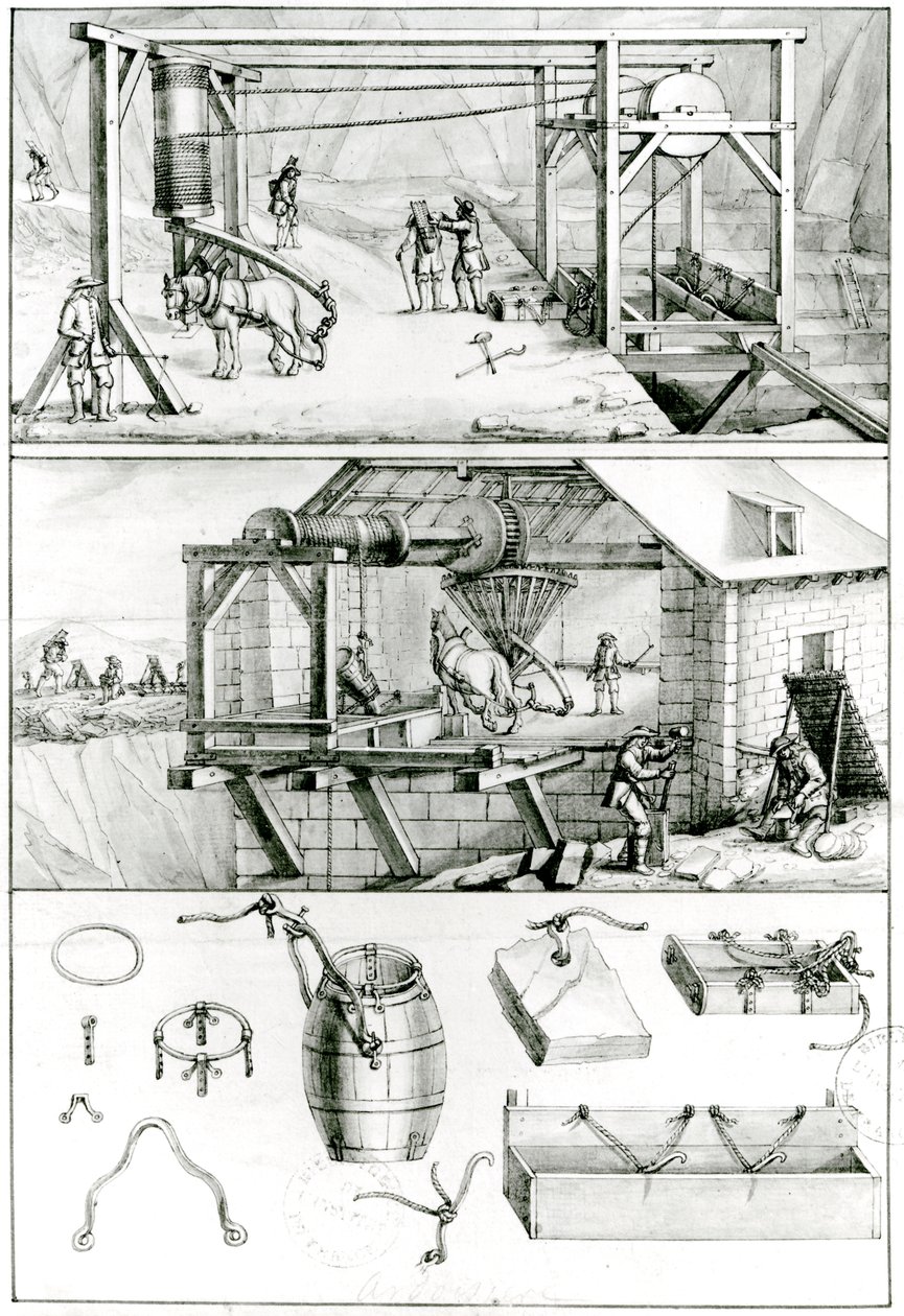 Ms 1064 fol.8 A Slate Quarry, Descriptions des Arts et Metiers