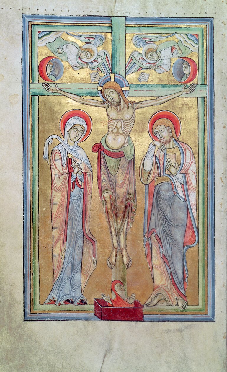 Ms 108 f.58v Çarmıha Gerilme, St. Amand Kutsal Ayinden by French School