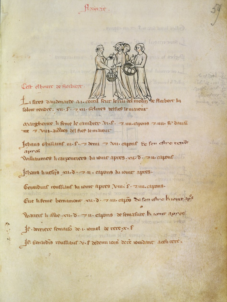 Bayan 1175 f.59r Yumurta Satın Alan Kadınlar, Vieil Rentier dAudenarde, 1291-1302 by French School