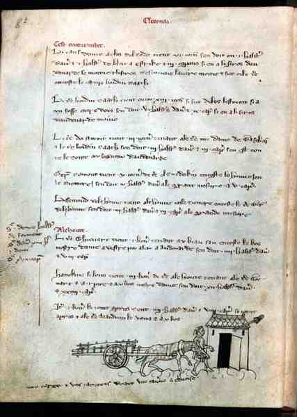 Ms 1175 f.8v Çiftçi, atı ve arabasıyla, Vieil Rentier dAudenarde