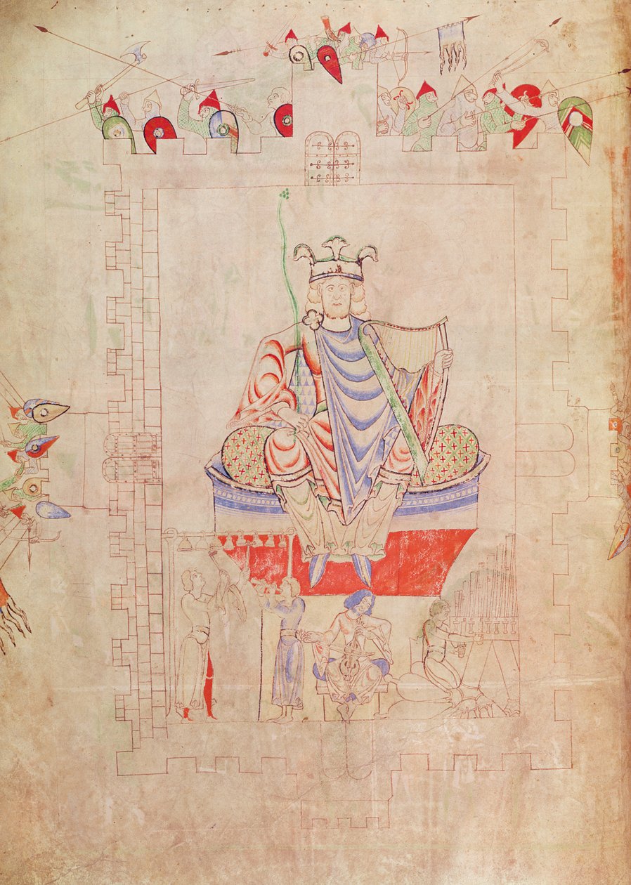 Ms. 1215 t.3 fol.13v Kral David, Kudüs'ün merkezinde majesteleri, 1109 by French School