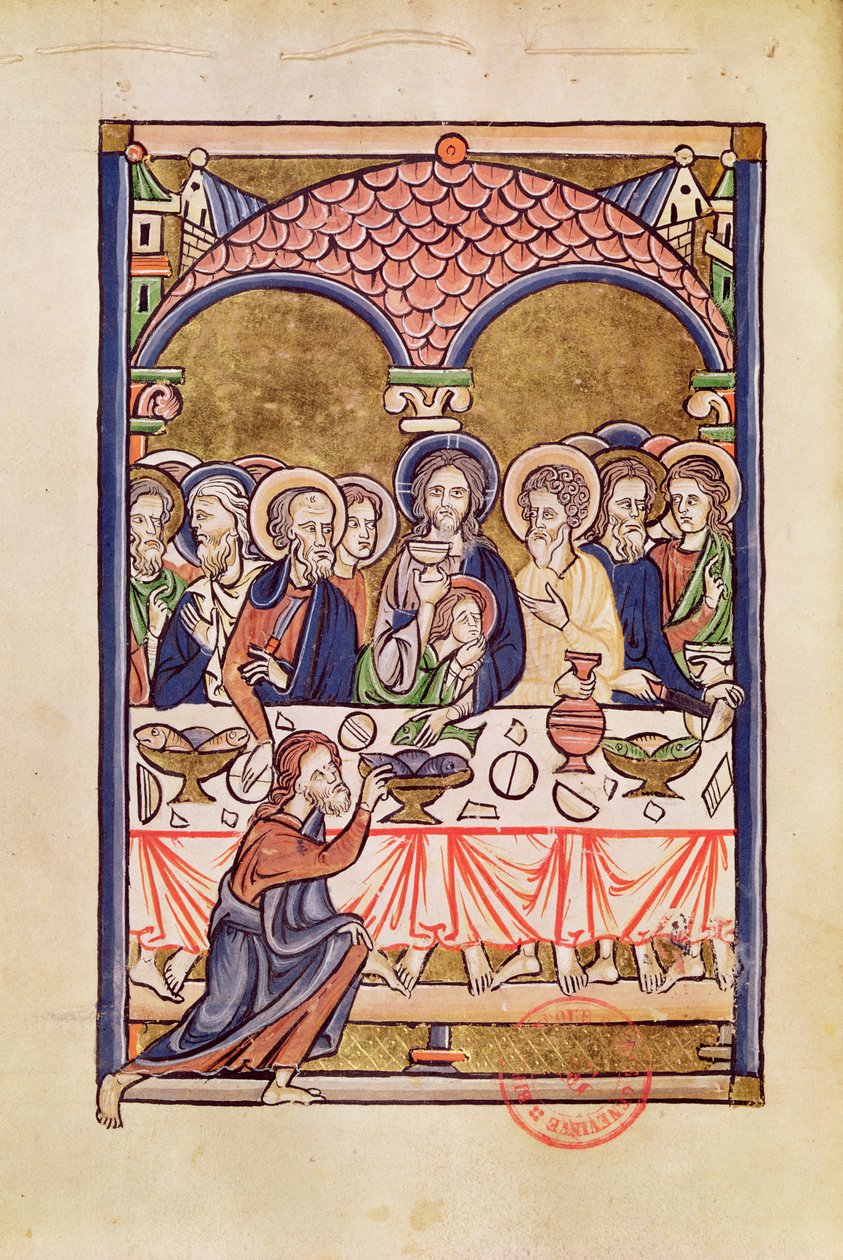 Ms 1273 fol.12v Son Akşam Yemeği, Bir Mezmurdan by French School