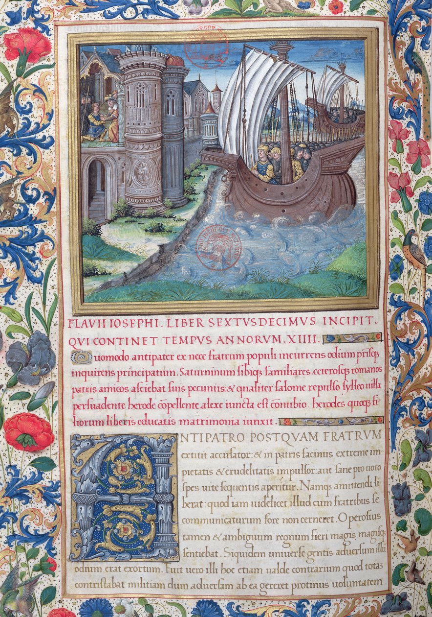 Bayan 1581 f. 326v Kitap XVI'dan Çizim(Herod tarafından Tapınağın Bitirilmesinden İskender ve Aristobulus'un Ölümüne), Fl tarafından yazılan Yahudilerin Eski Eserleri (Antiquitates Judaicae) 1. Bölüm by French School