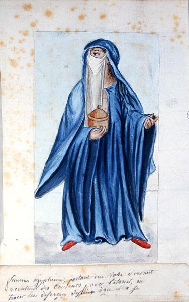 1688 Mısırlı kadın elinde dövme pigmentleri olan bir vazo tutuyor. by French School