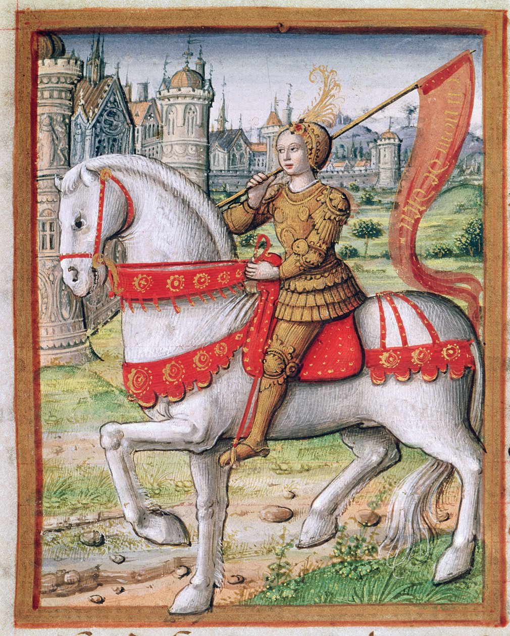 Bayan 17 f.76 Joan of Arc "Vie des Femmes Celebres"den, c.1505 by French School