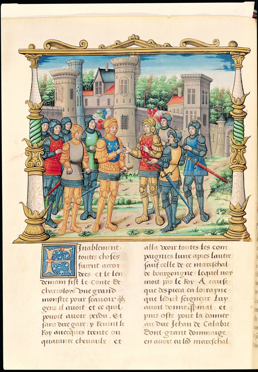 Ms 18 f.32v Louis XI ile Burgonya Dükü Cesur Charles arasındaki Conflans Antlaşması, Ekim 1465, Philippe of Commines