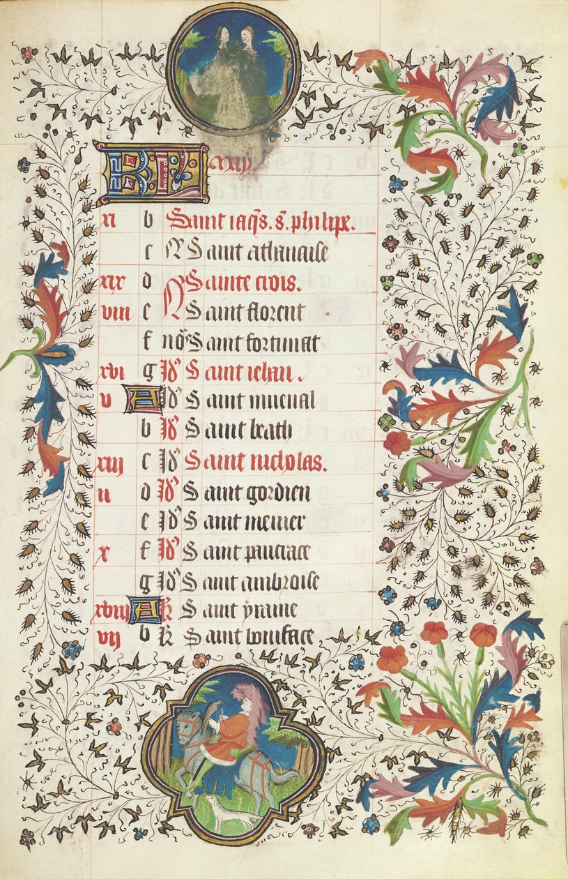 19 Mayıs: İkizler ve avlanan bir adam, bir Saatler Kitabından, 15. yüzyılın başlarında by French School