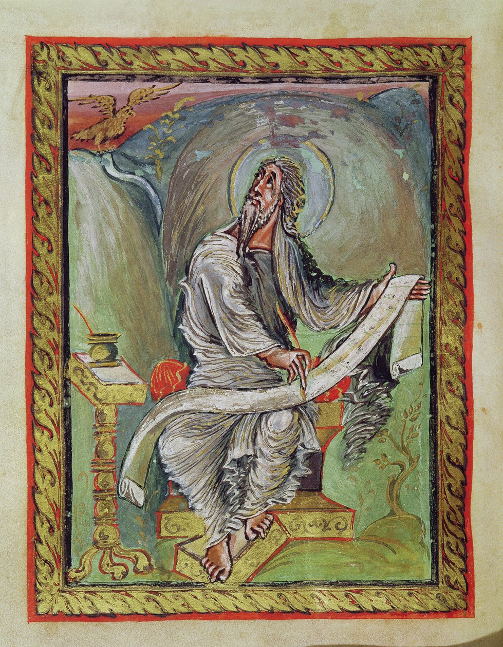 Ms 1 fol.135v Aziz John the Evangelist, Ebbo İncilleri