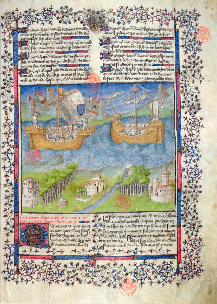 Bayan 2028 fol. 2 Grandes Chroniques de France'dan Fransız ulusunun Truva kökenleri by French School