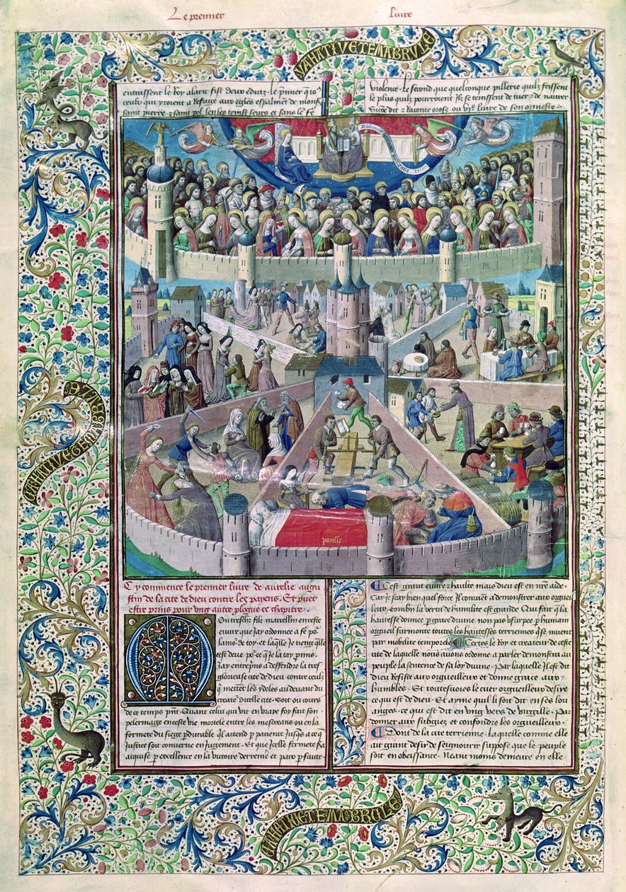 Ms 246 fol.3v Yeryüzündeki Kötülükler ve Erdemler, De Civitate Dei
