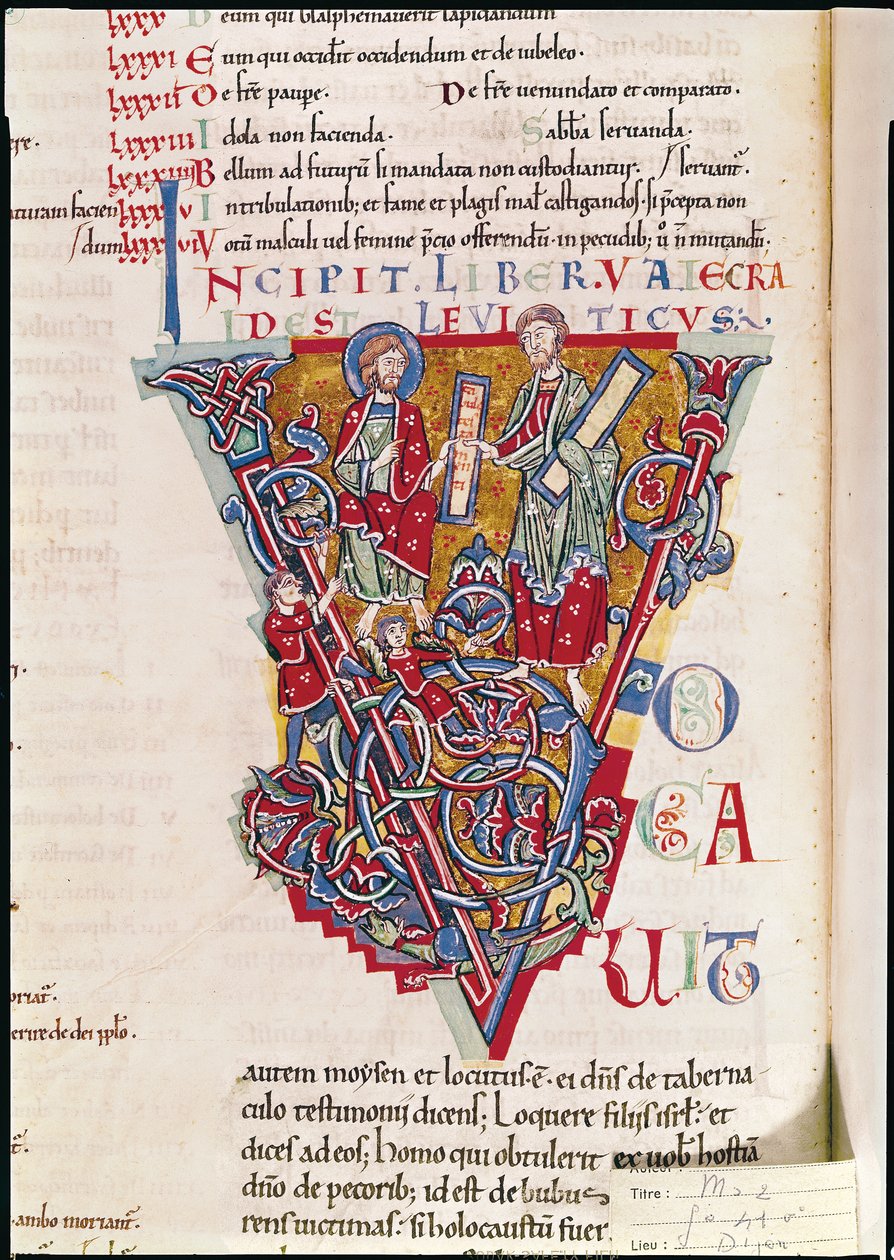 Ms 2 fol.41v St. Benigne İncil'inden Levililer Kitabı'ndan bir sahneyi betimleyen Tarihsel başlangıç V by French School