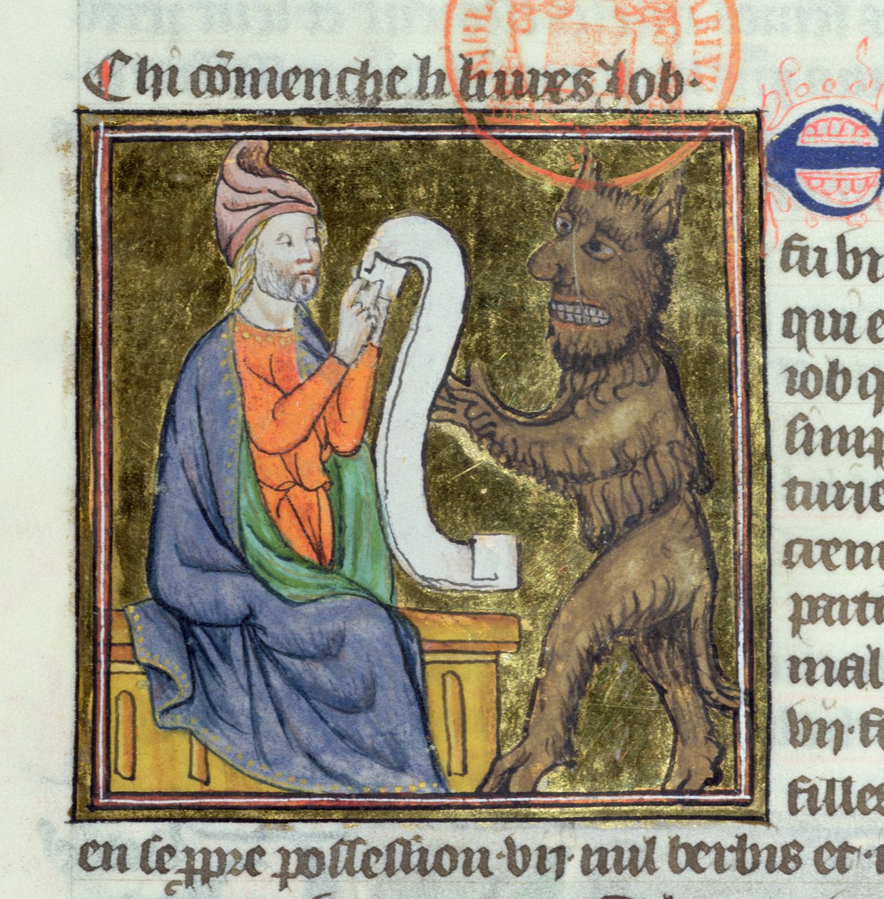 Ms 312 The Temptation of Job by the şeytan, Guyart des Moulins