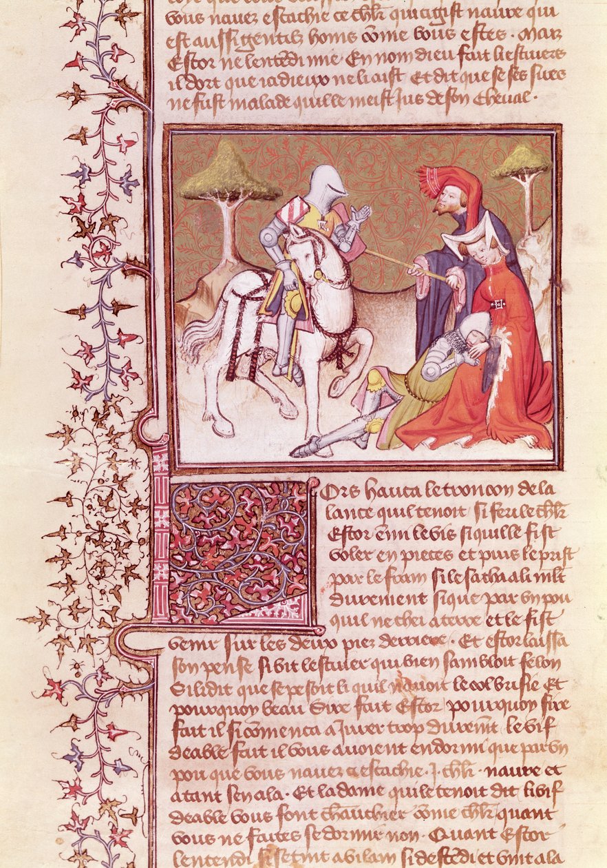 Ms 3479 fol.516 Ve böylece ölmekte olan şövalyeden mızrağı çıkardı, Livre de Messire Lancelot du Lac