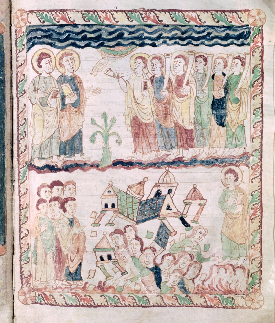 Ms 386 fol.25r Trompetli Melekler ve St. John Kıyametinden Dünya Sarsılıyor by French School