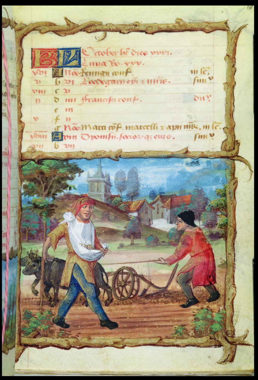 Ms 438 Ekim Ayı: Çiftçilik ve Ekim, Saatler Kitabından 1490 by French School