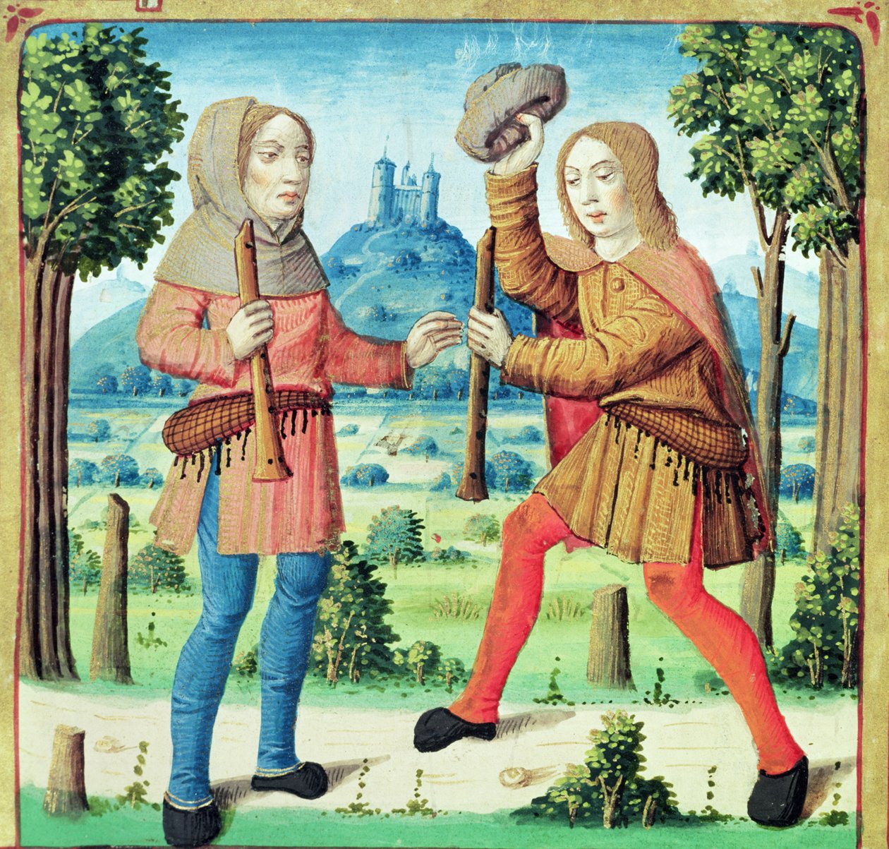 Ms 493 f.10v The Shepherds Dametas ve Menalcas Bir Müzik Yarışmasında Birbirlerine Meydan Okuyorlar, The Eclogues by Virgil, Servius