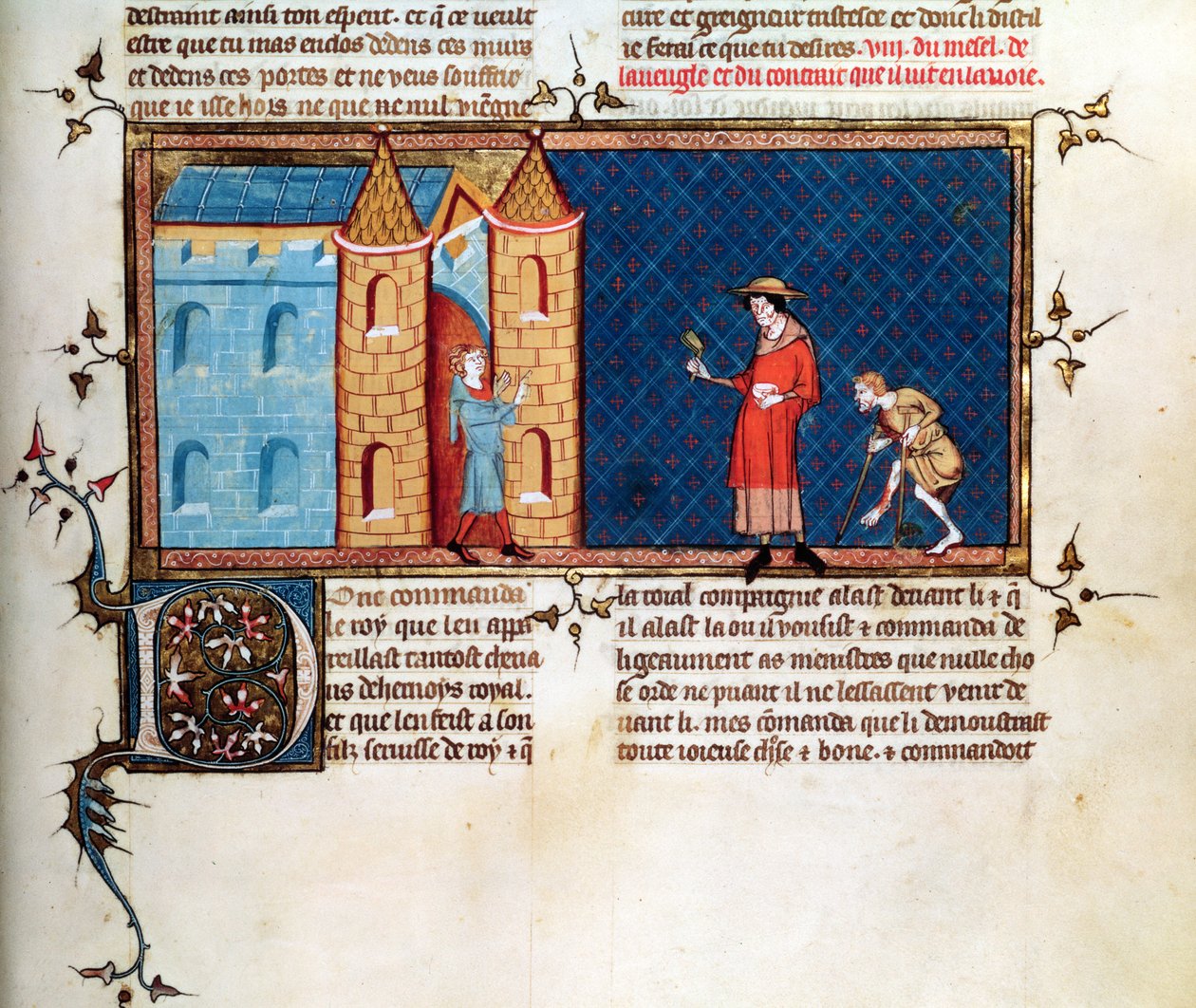 Ms 5080 fol.373r İki cüzamlı yalvarıyor, Le Miroir Historial, Vincent de Beauvais tarafından by French School