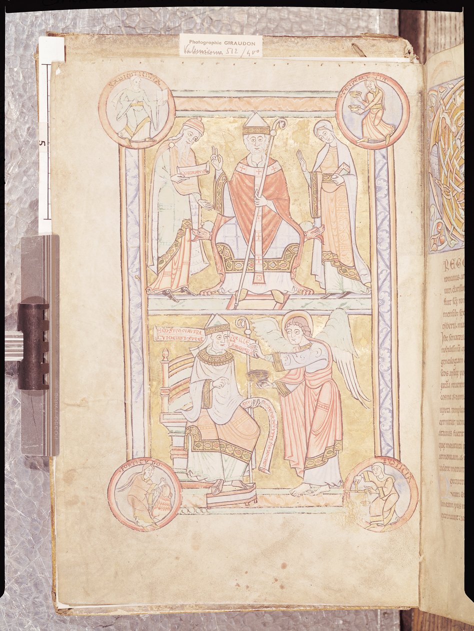 Ms 512 fol.4v Aziz Gregory the Great (c.540-604) babası Gordien ve annesi Silvia ile Liber Pastoralis