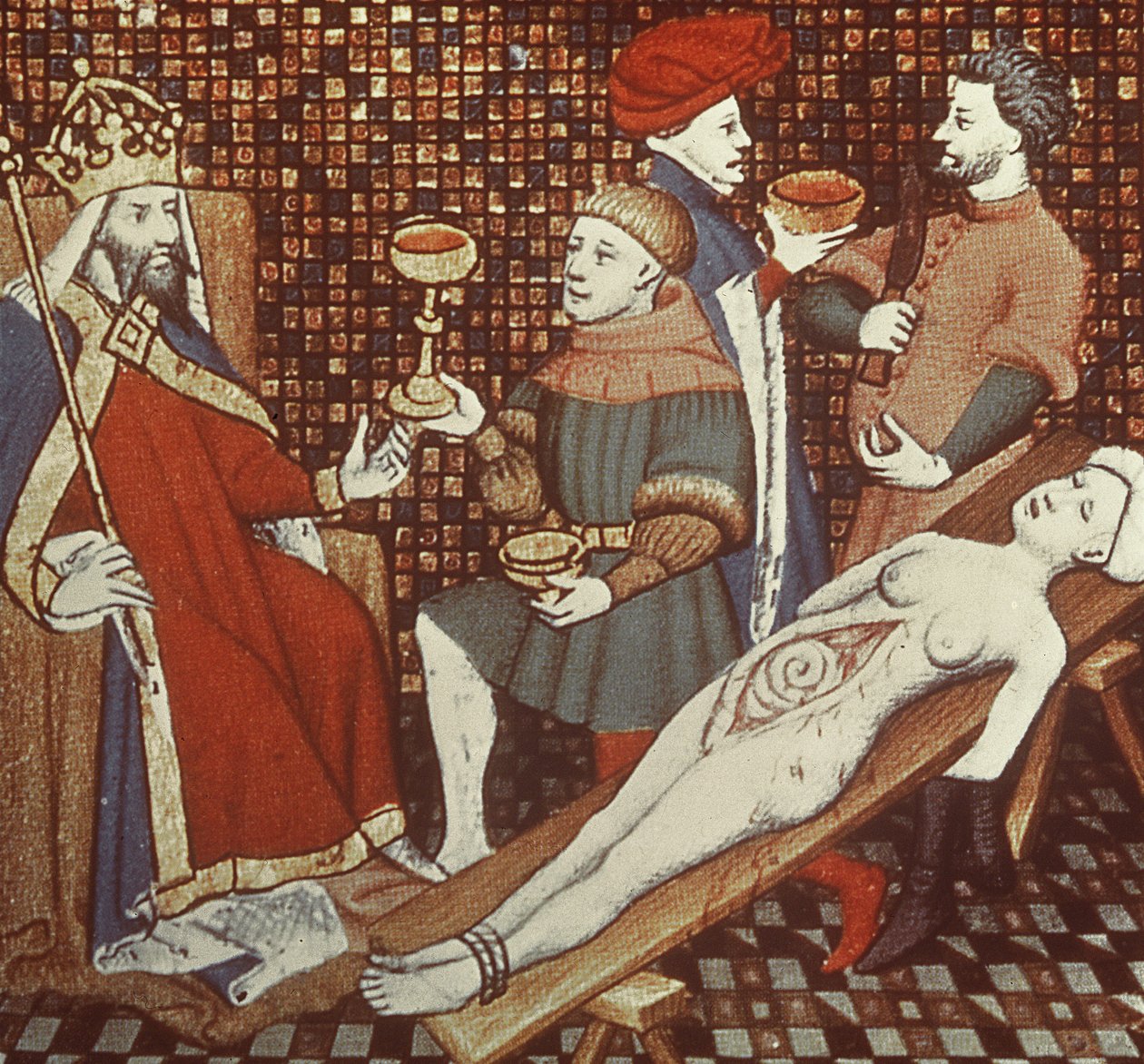 Bayan 5193 f.290v Nero, annesini teşrih ediyor, Giovanni Boccaccio (1313-75) c.1410 tarafından resmedilen The Cases of Men