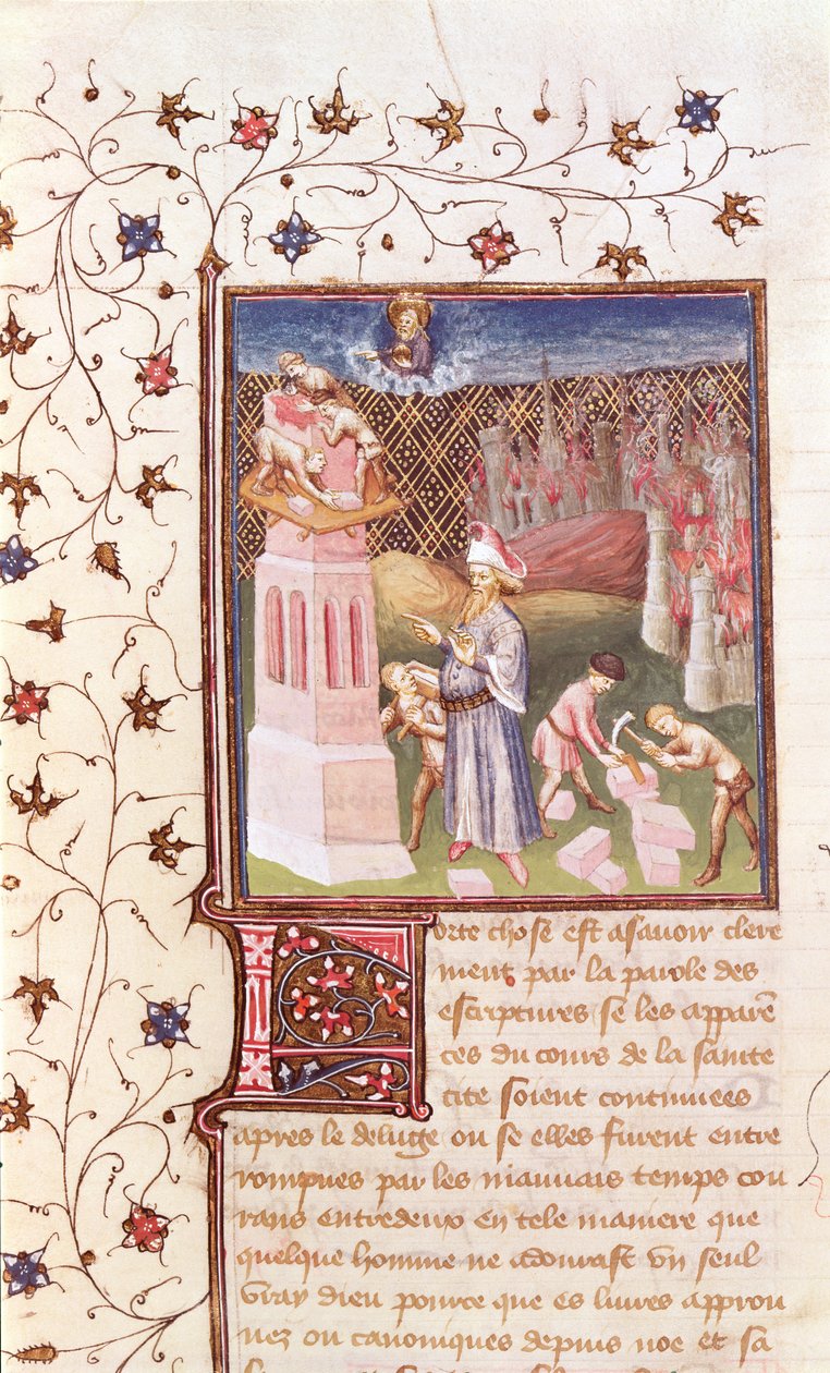 Ms 55 t f.111v Nimrod Babil Kulesi Binasını Nezaret Ediyor, La Cite de Dieu