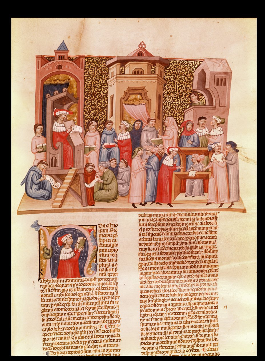 Ms 620 fol.173 Üniversitede bir ders ve Jean Andre tarafından yazılan Novela Super Sexto